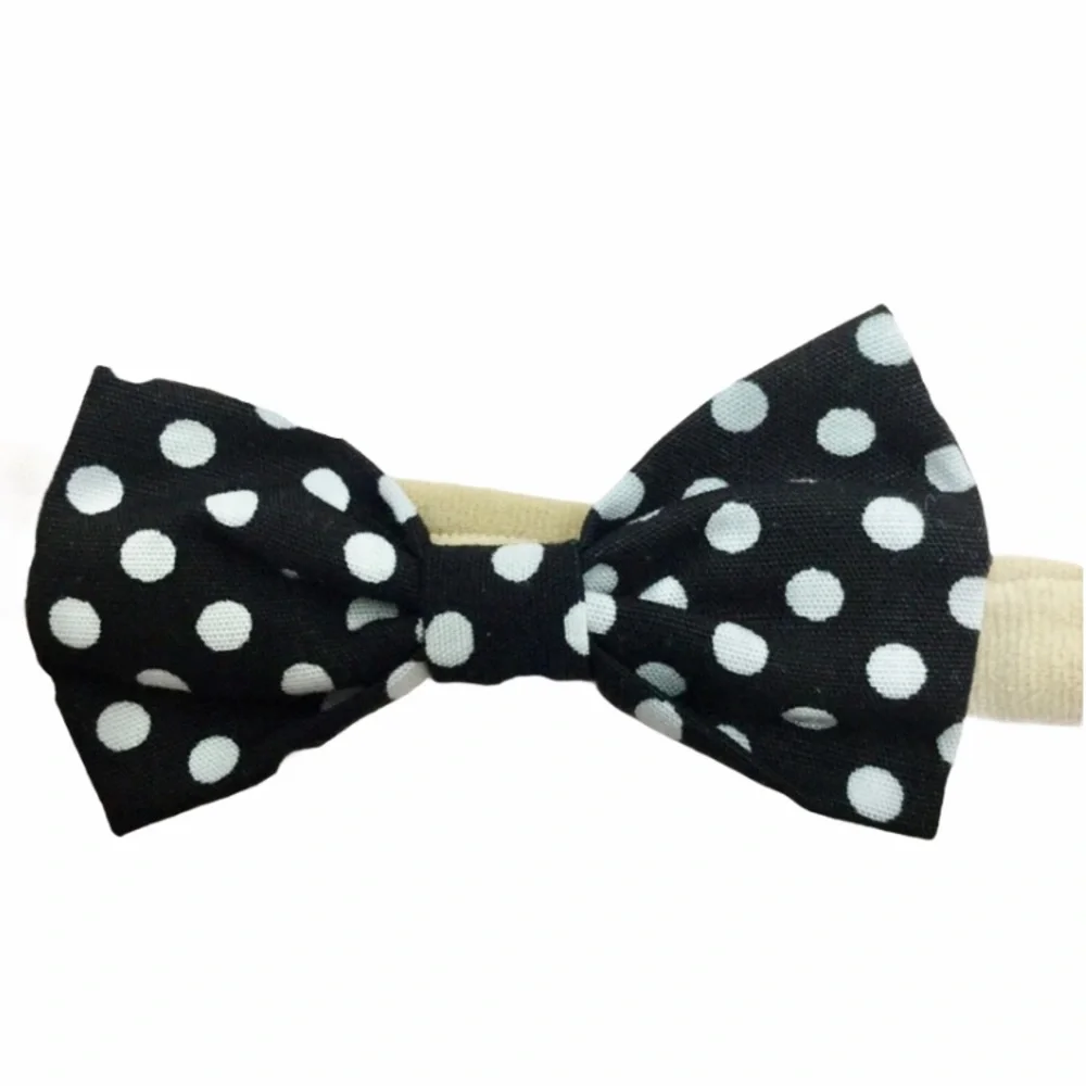 Girl's Stretchy Bow Headbands Variety Three Pack Set-White, Polka Dot & Plaid